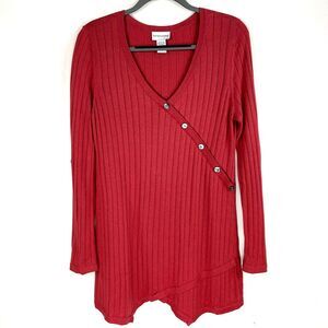 Soft Surroundings Sweater Size Medium Coral Tunic Asymmetrical Hem Lightweight